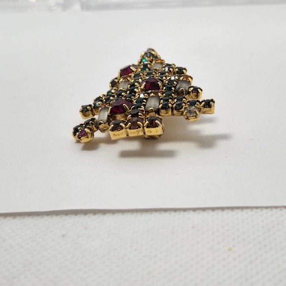 Vintage Weiss 5 Candle Rhinestone Christmas Tree Brooch Pin Gold Tone Holiday - Picture 5 of 10